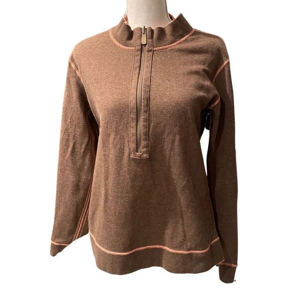LADY HATHAWAY reversible pullover, pink and brown half zip closure, size M - Picture 7 of 9